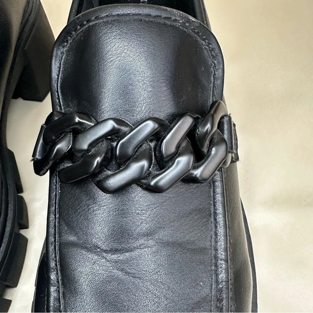 Y2K Chunky Black Platform Loafer NEW Women 9.5 Lug Sole Chain 90s Clueless Prepp
